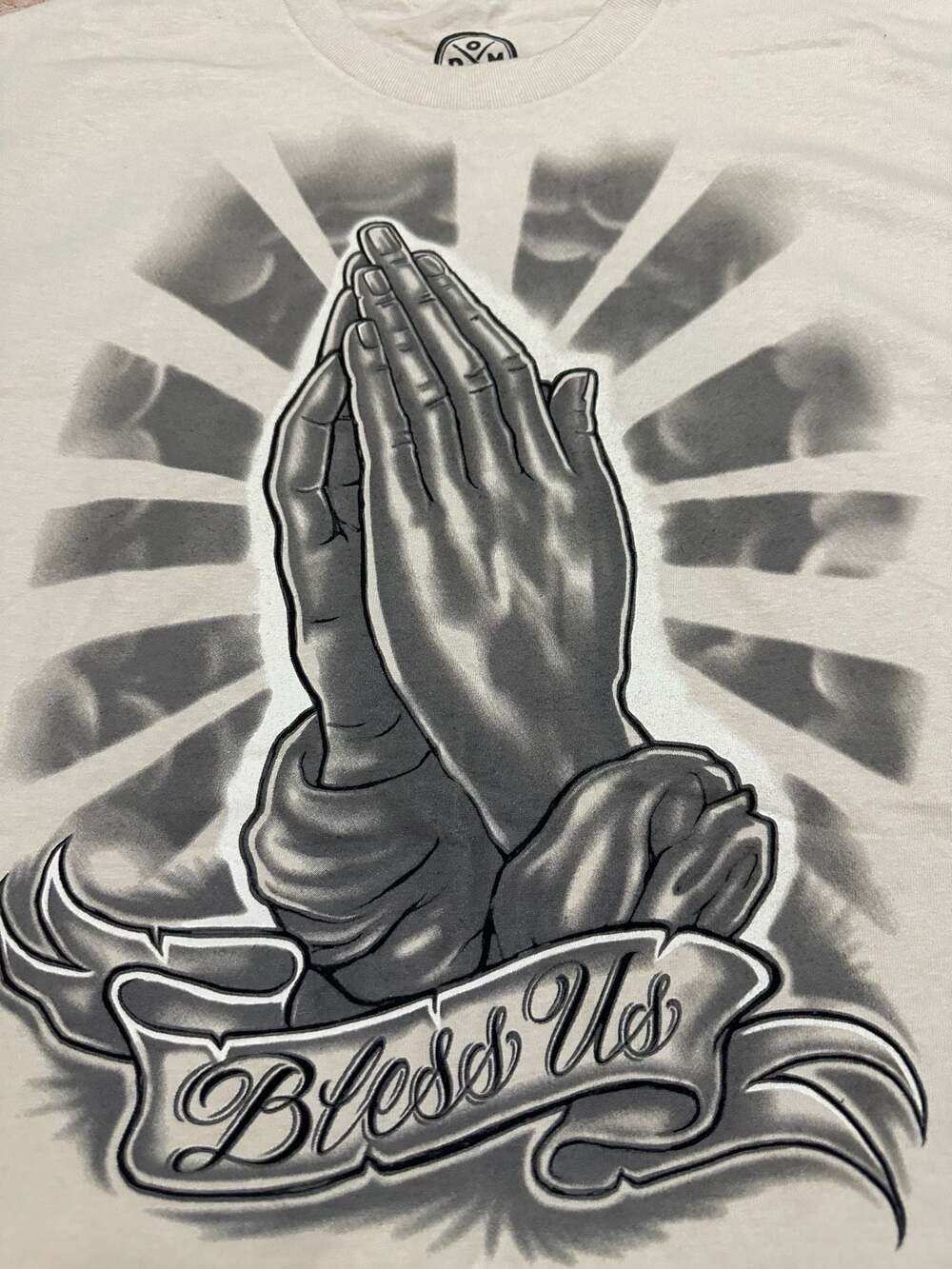 DOM It's About The Art "Bless Us" Praying Hands Graphic T-Shirt, Size XL